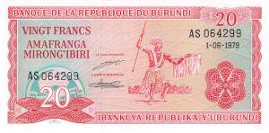 Burundi p27a 20 Francs 1979